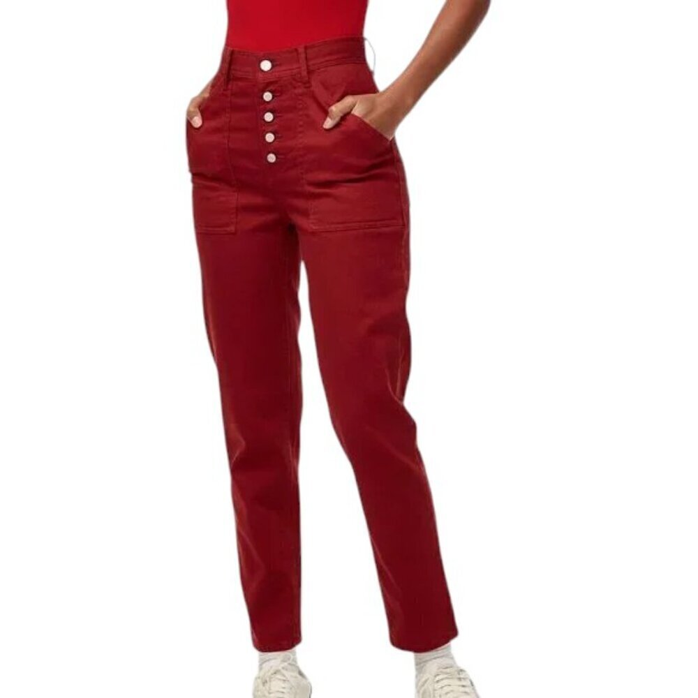 Wilfred Aritzia NWT Red Denim Button Fly Pant w/ Large Front Pockets Sz 8